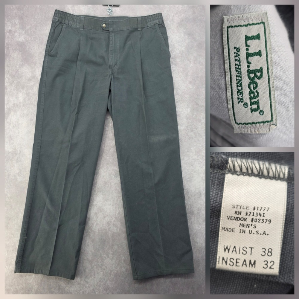 Vintage LL Bean Pathfinder Pants Mens 38x32 Charcoal Pleated Waist Made in USA